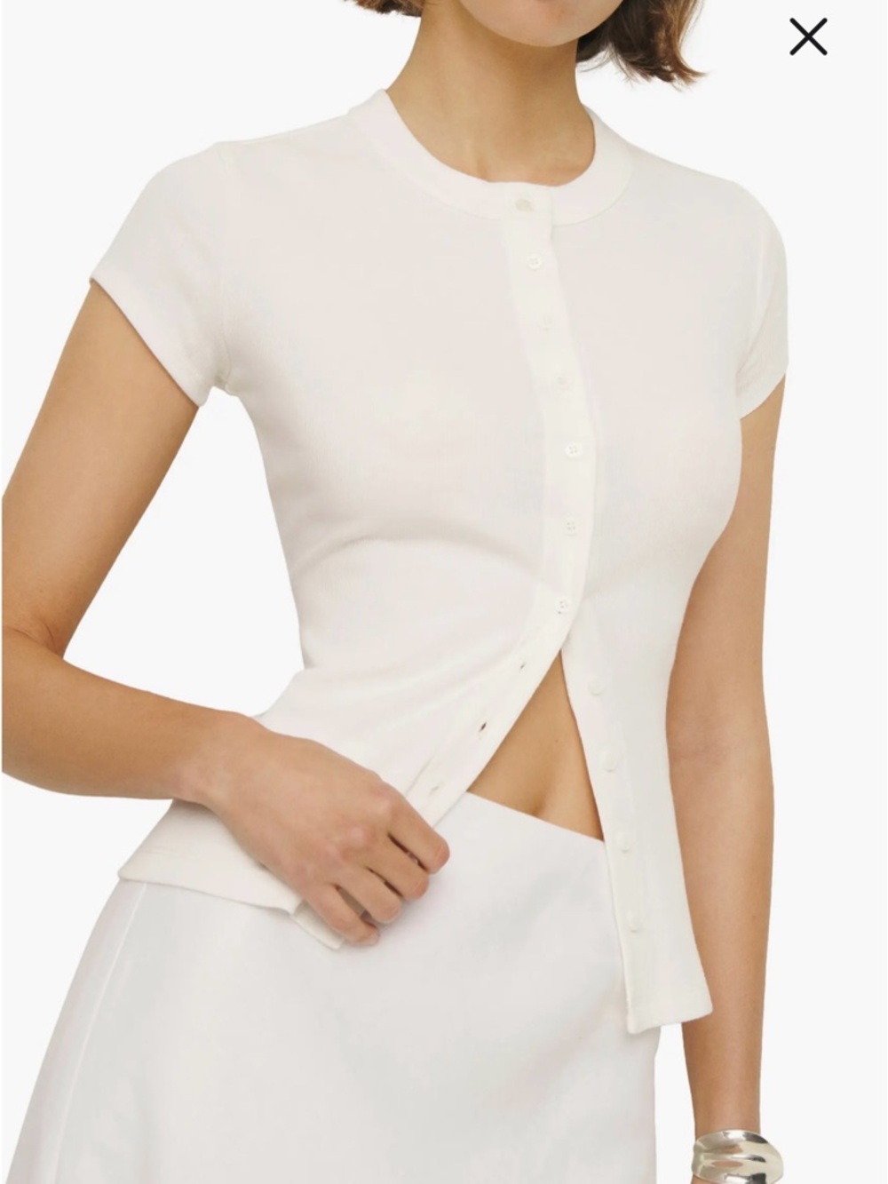 Reformation Raelynn Button Front Organic Cotton Knit Top in Bleach